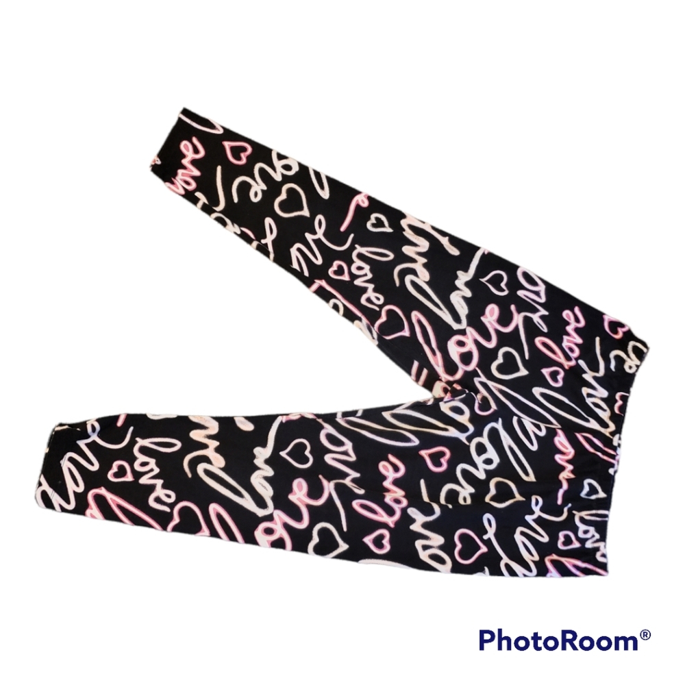 💚$1 No Boundaries Black Love and Hearts Leggings Size XXL/19